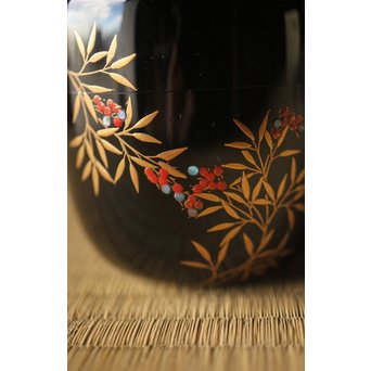 加賀蒔絵師 坂下雄峰 南天蒔絵 大棗 共箱　Q287 