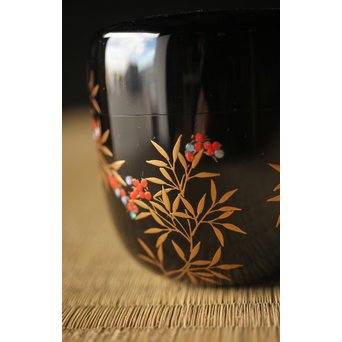 加賀蒔絵師 坂下雄峰 南天蒔絵 大棗 共箱　Q287 