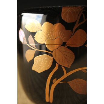 加賀蒔絵師 坂下雄峰 山茶花蒔絵 大棗 共箱　Q288 