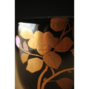 加賀蒔絵師 坂下雄峰 山茶花蒔絵 大棗 共箱　Q288 