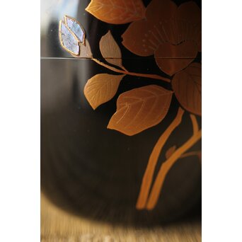 加賀蒔絵師 坂下雄峰 山茶花蒔絵 大棗 共箱　Q288 