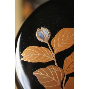 加賀蒔絵師 坂下雄峰 山茶花蒔絵 大棗 共箱　Q288 