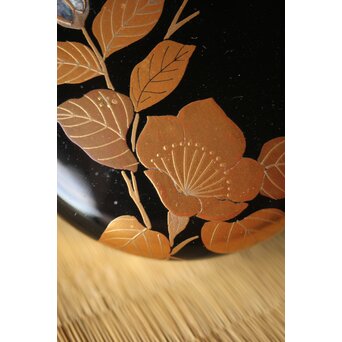 加賀蒔絵師 坂下雄峰 山茶花蒔絵 大棗 共箱　Q288 