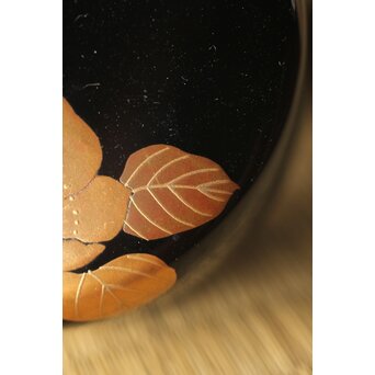 加賀蒔絵師 坂下雄峰 山茶花蒔絵 大棗 共箱　Q288 