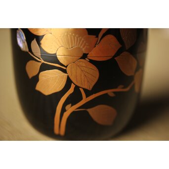 加賀蒔絵師 坂下雄峰 山茶花蒔絵 大棗 共箱　Q288 