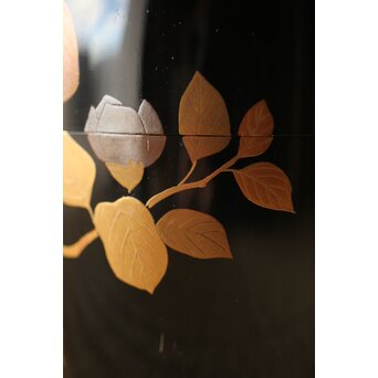 加賀蒔絵師 坂下雄峰 山茶花蒔絵 大棗 共箱　Q288 