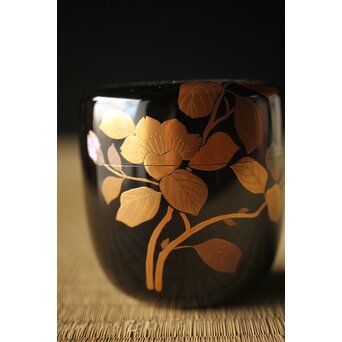 加賀蒔絵師 坂下雄峰 山茶花蒔絵 大棗 共箱　Q288 