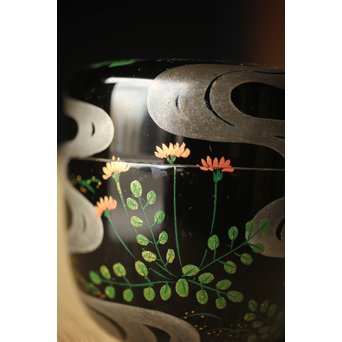 吉田一峰 鵬雲斎好 流水春草蒔絵 大棗 共箱　Q289 