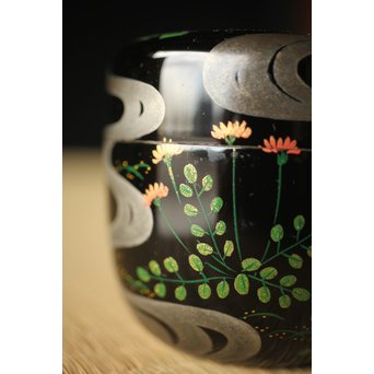 吉田一峰 鵬雲斎好 流水春草蒔絵 大棗 共箱　Q289 