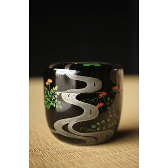 吉田一峰 鵬雲斎好 流水春草蒔絵 大棗 共箱　Q289 