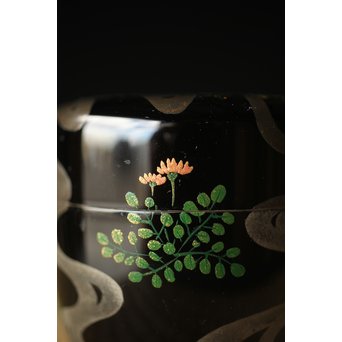 吉田一峰 鵬雲斎好 流水春草蒔絵 大棗 共箱　Q289 