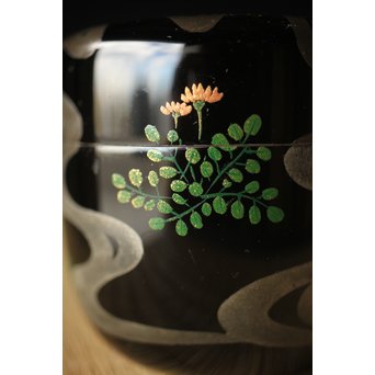 吉田一峰 鵬雲斎好 流水春草蒔絵 大棗 共箱　Q289 