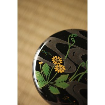 吉田一峰 鵬雲斎好 流水春草蒔絵 大棗 共箱　Q289 