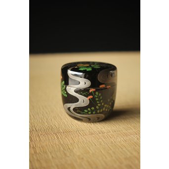 吉田一峰 鵬雲斎好 流水春草蒔絵 大棗 共箱　Q289