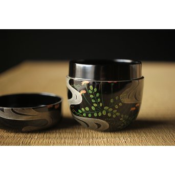 吉田一峰 鵬雲斎好 流水春草蒔絵 大棗 共箱　Q289 