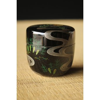 吉田一峰 鵬雲斎好 流水春草蒔絵 大棗 共箱　Q289 