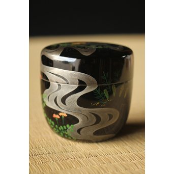 吉田一峰 鵬雲斎好 流水春草蒔絵 大棗 共箱　Q289 