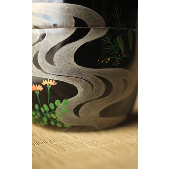 吉田一峰 鵬雲斎好 流水春草蒔絵 大棗 共箱　Q289 