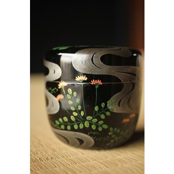 吉田一峰 鵬雲斎好 流水春草蒔絵 大棗 共箱　Q289 