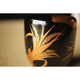 細川司光 稲穂蒔絵 大棗 共箱　Q291 