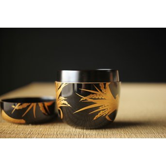 細川司光 稲穂蒔絵 大棗 共箱　Q291 