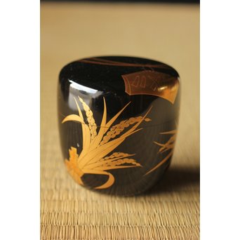 細川司光 稲穂蒔絵 大棗 共箱　Q291 