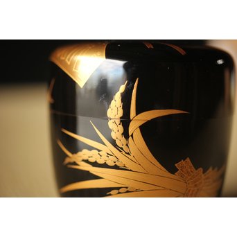 細川司光 稲穂蒔絵 大棗 共箱　Q291 