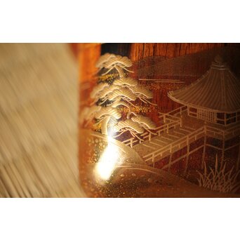 北浜宗貴 浮御堂蒔絵 文庫形 黒柿香合 共箱　Q290 