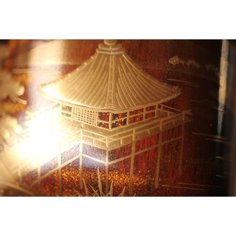 北浜宗貴 浮御堂蒔絵 文庫形 黒柿香合 共箱　Q290 