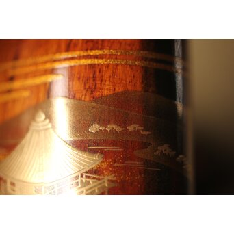 北浜宗貴 浮御堂蒔絵 文庫形 黒柿香合 共箱　Q290 