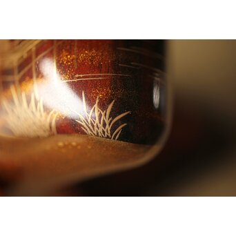 北浜宗貴 浮御堂蒔絵 文庫形 黒柿香合 共箱　Q290 