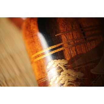 北浜宗貴 浮御堂蒔絵 文庫形 黒柿香合 共箱　Q290 