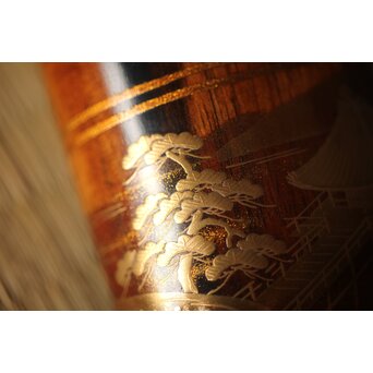 北浜宗貴 浮御堂蒔絵 文庫形 黒柿香合 共箱　Q290 