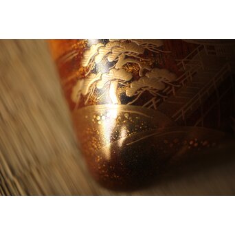 北浜宗貴 浮御堂蒔絵 文庫形 黒柿香合 共箱　Q290 