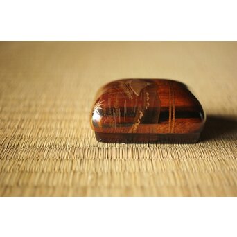 北浜宗貴 浮御堂蒔絵 文庫形 黒柿香合 共箱　Q290 