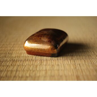 北浜宗貴 浮御堂蒔絵 文庫形 黒柿香合 共箱　Q290 