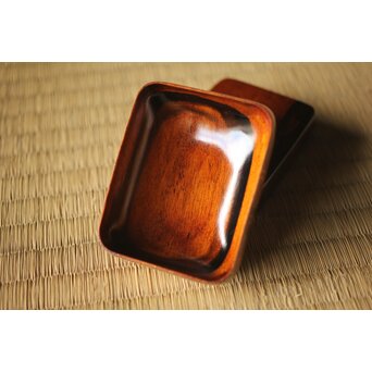 北浜宗貴 浮御堂蒔絵 文庫形 黒柿香合 共箱　Q290 