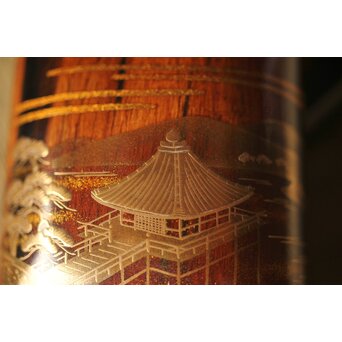 北浜宗貴 浮御堂蒔絵 文庫形 黒柿香合 共箱　Q290 