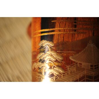 北浜宗貴 浮御堂蒔絵 文庫形 黒柿香合 共箱　Q290 