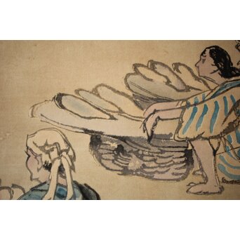 石川寅治 木版画【琉球の市場】額装　Z277 