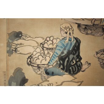 石川寅治 木版画【琉球の市場】額装　Z277 