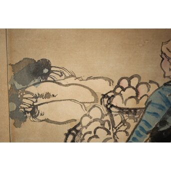 石川寅治 木版画【琉球の市場】額装　Z277 