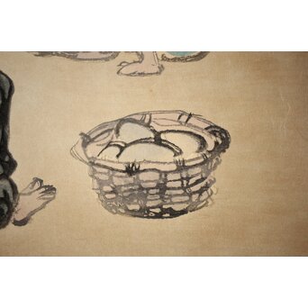 石川寅治 木版画【琉球の市場】額装　Z277 