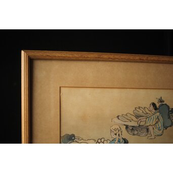 石川寅治 木版画【琉球の市場】額装　Z277 