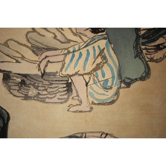 石川寅治 木版画【琉球の市場】額装　Z277 