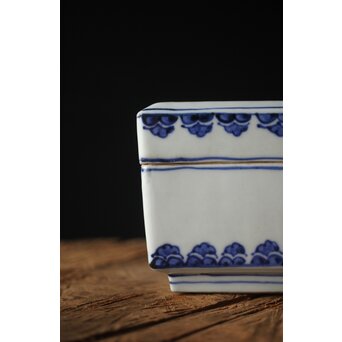 二代 清風与平 古染付写蓋物 唐木箱　P310 