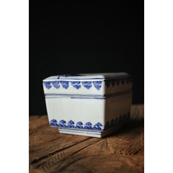 二代 清風与平 古染付写蓋物 唐木箱　P310 