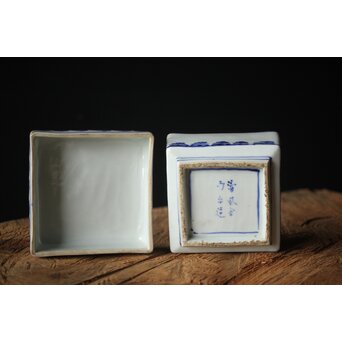二代 清風与平 古染付写蓋物 唐木箱　P310 