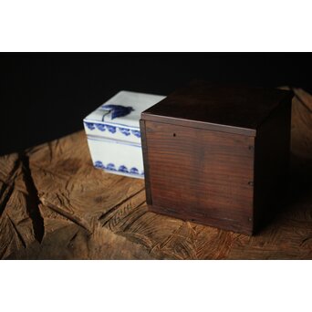 二代 清風与平 古染付写蓋物 唐木箱　P310 