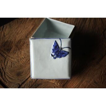 二代 清風与平 古染付写蓋物 唐木箱　P310 